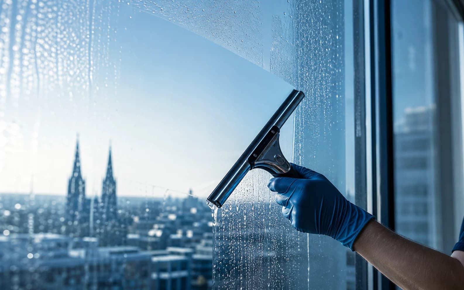 Abzieher auf Glasfläche als Beispiel für Glasreinigung in Bonn