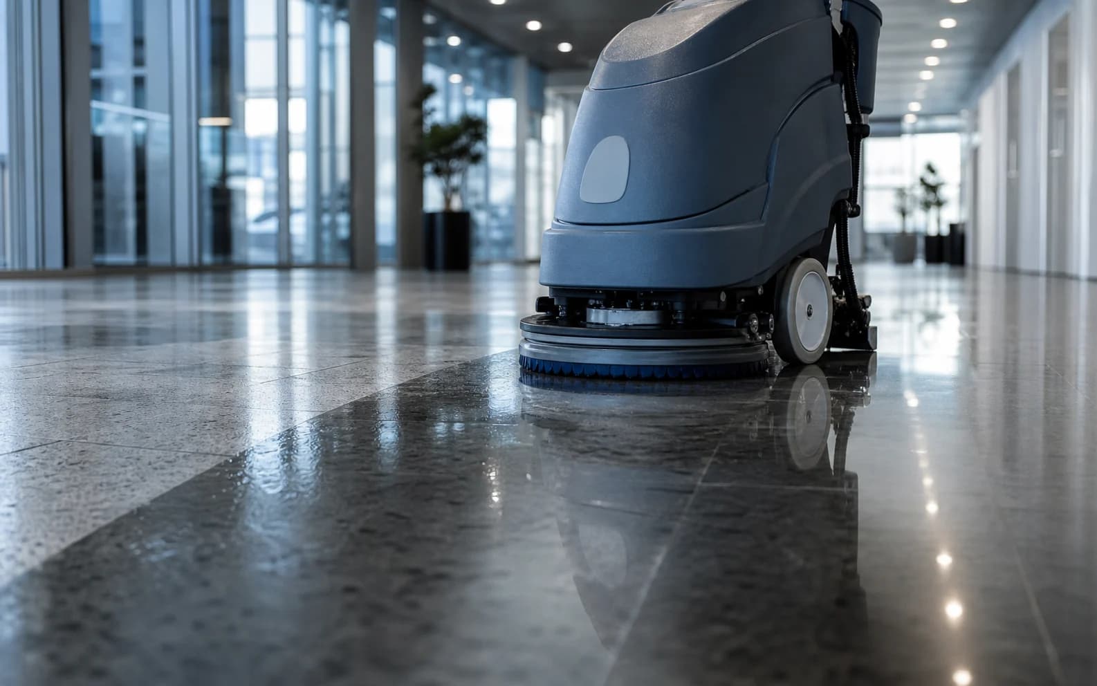 Bodenmaschine bei Grundreinigung einer Gewerbefläche